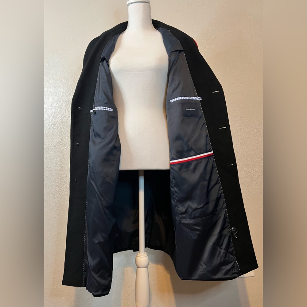 Tommy Hilfiger Men Addison Wool-Blend Trim Fit Overcoat Coat 46R Black - Picture 11 of 14